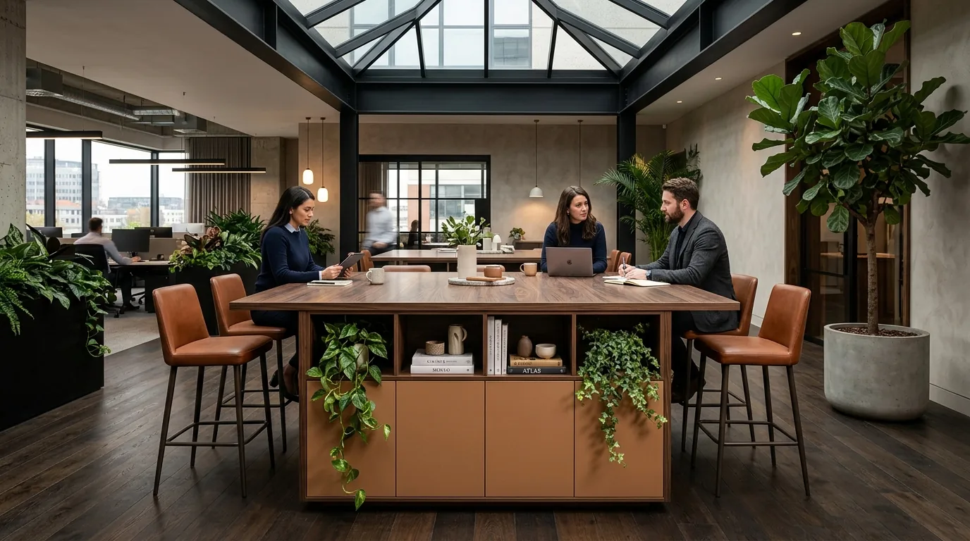 Collaboration Island in Cappuccino, open office gathering space