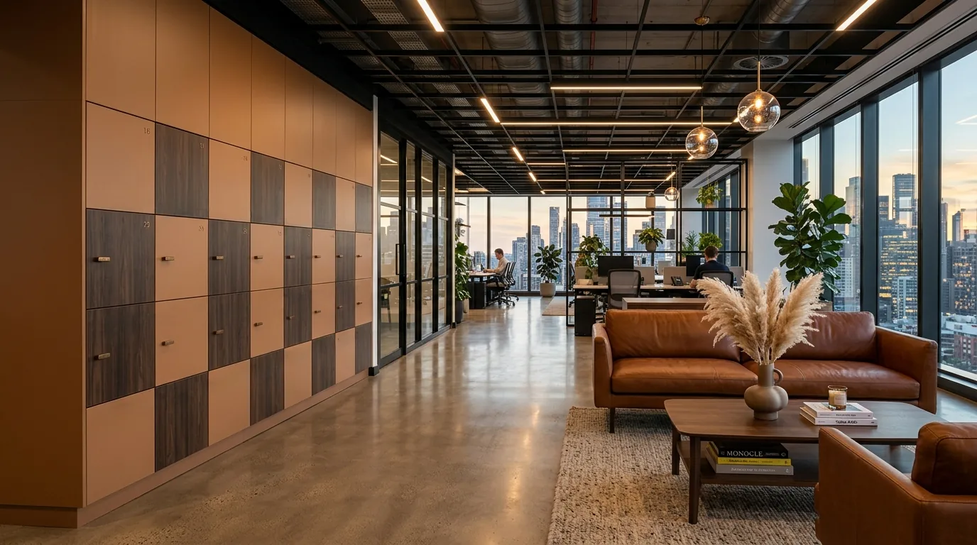 High-Design Lockers in Cappuccino, open office corridor