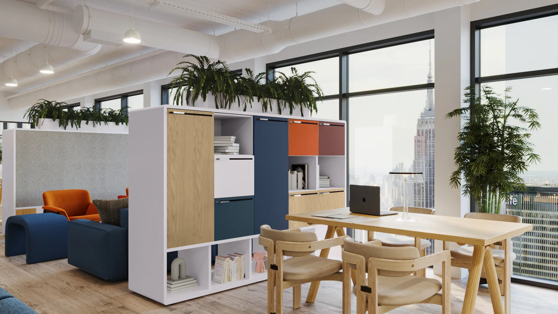 Colorful Joynn'd casework in an open office