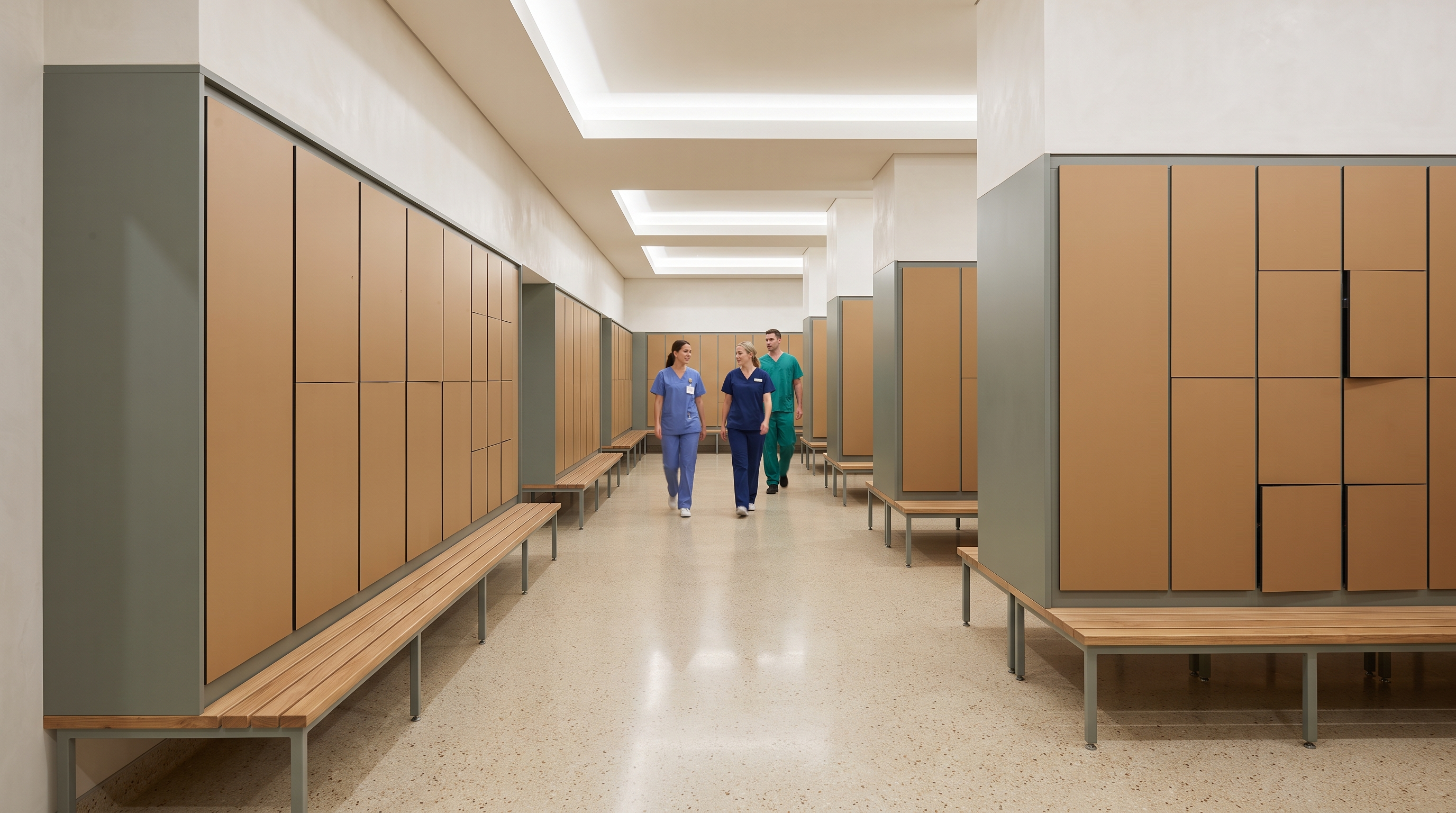 Joynn'd Healthcare, Verde Kitami and Cappuccino locker bays