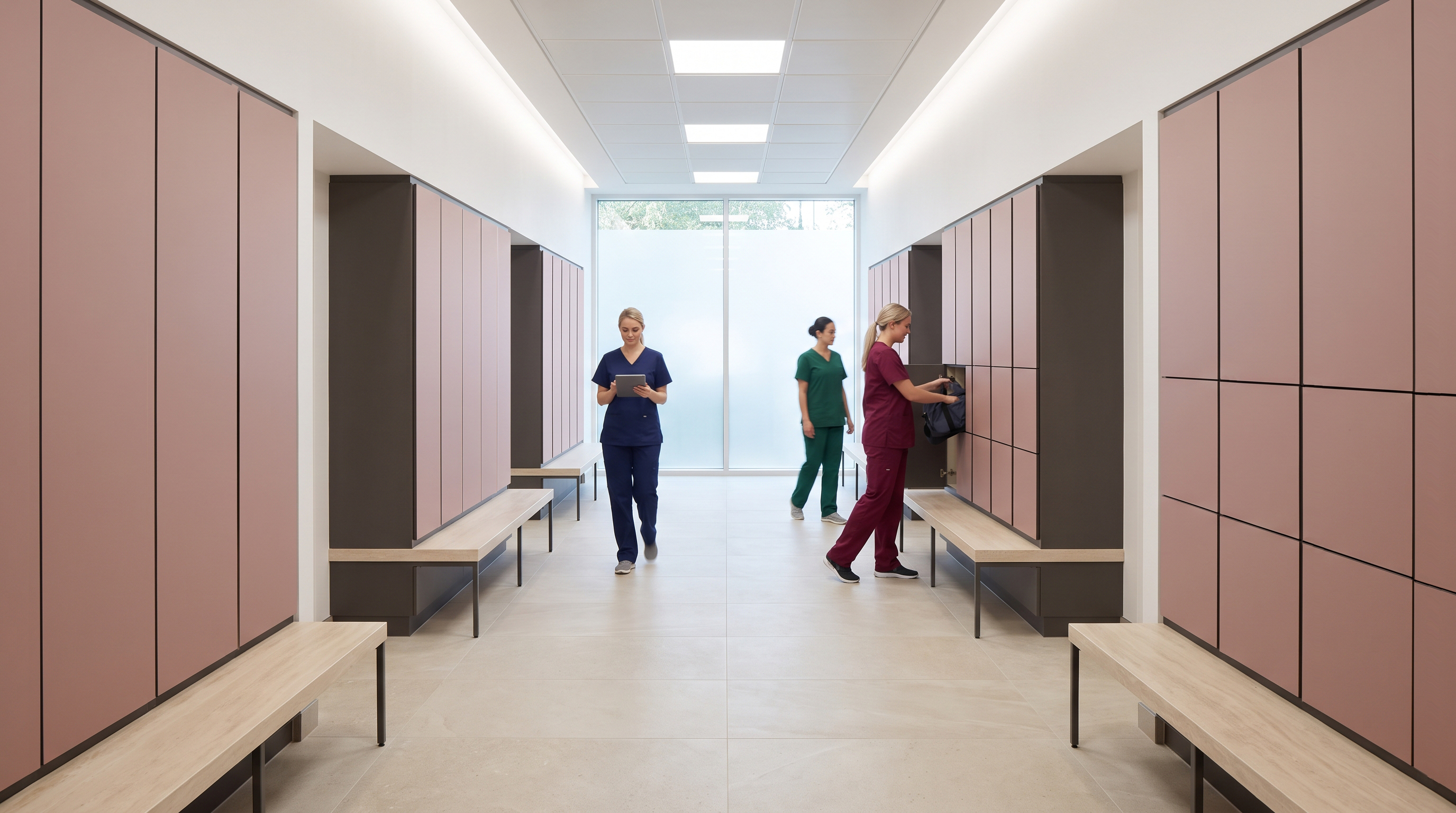 Rosa Viola and Grigio Aragona locker bays