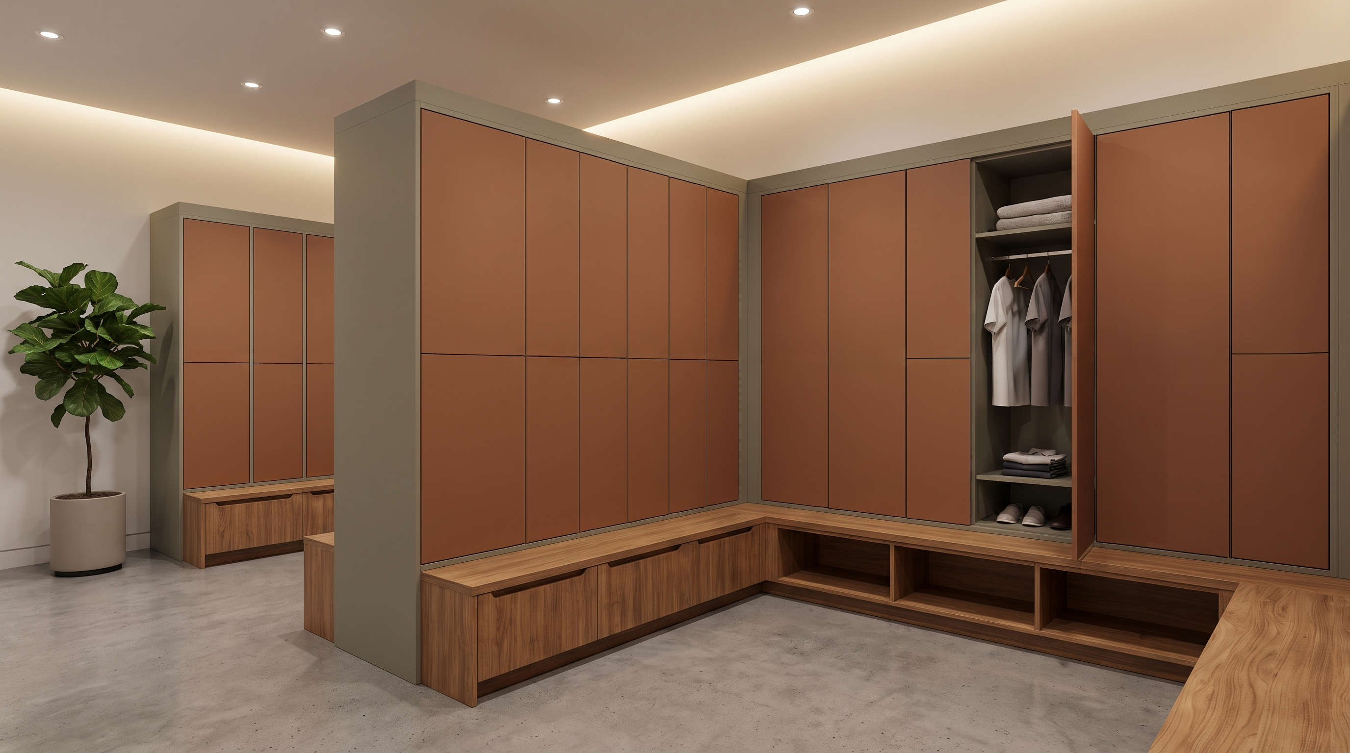 Terra D'ombra and Verde Kitami locker room