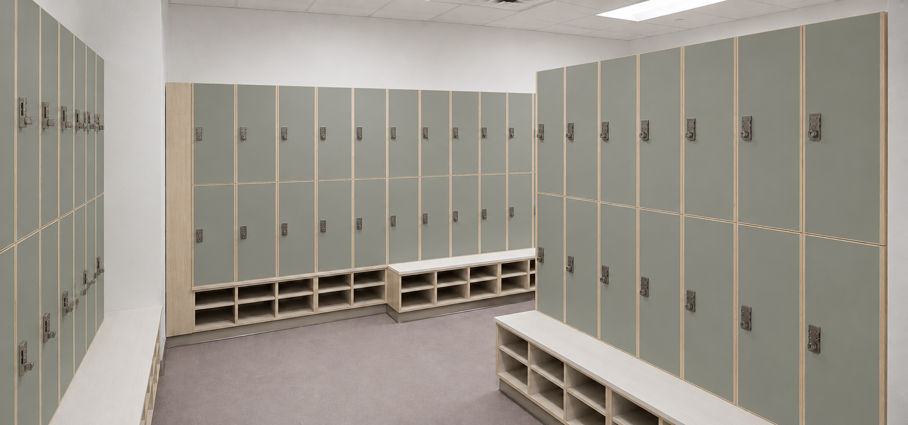Verde Kitami and White Oak Wheaton locker room