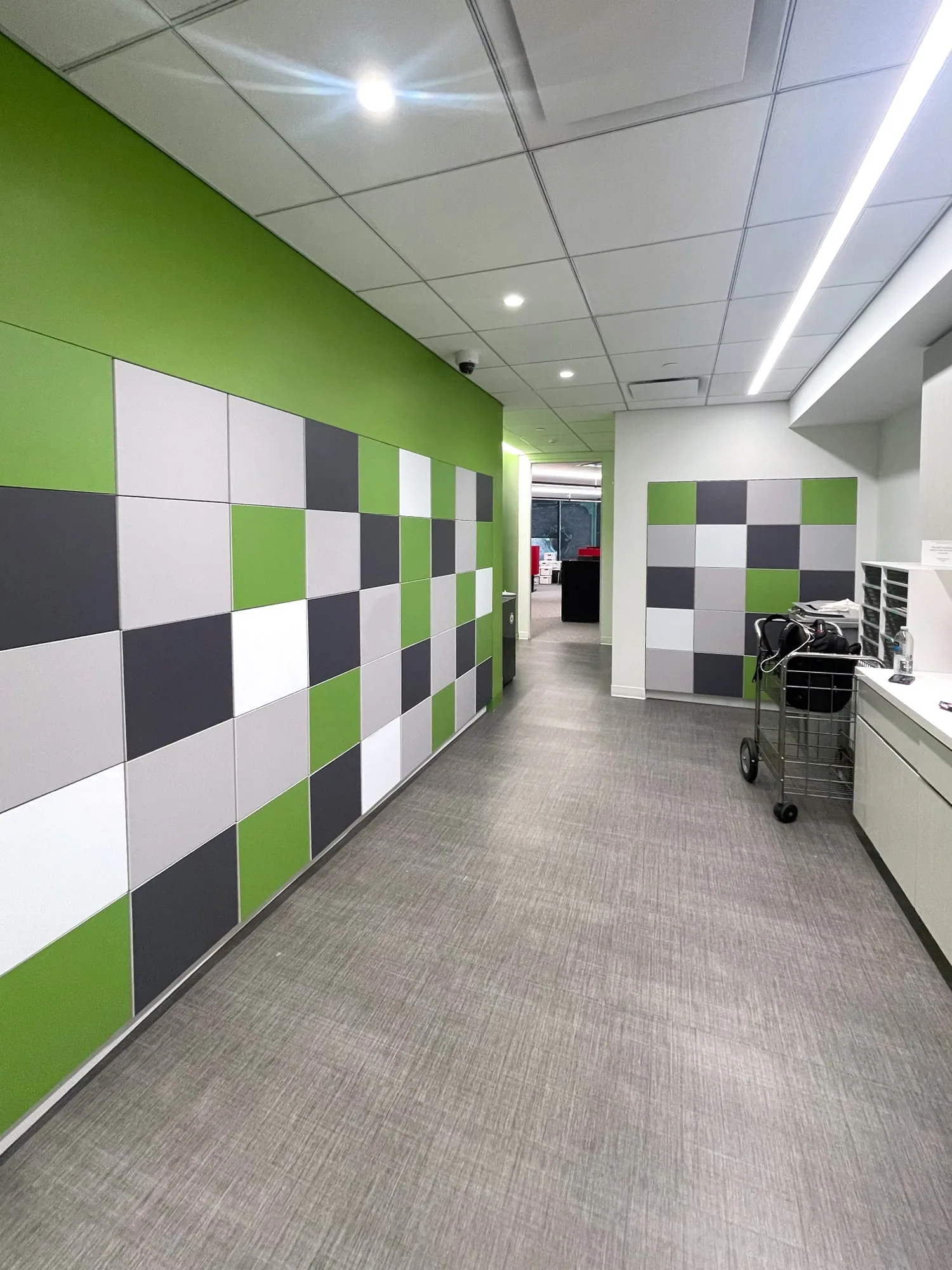 Green custom color locker installation in workplace