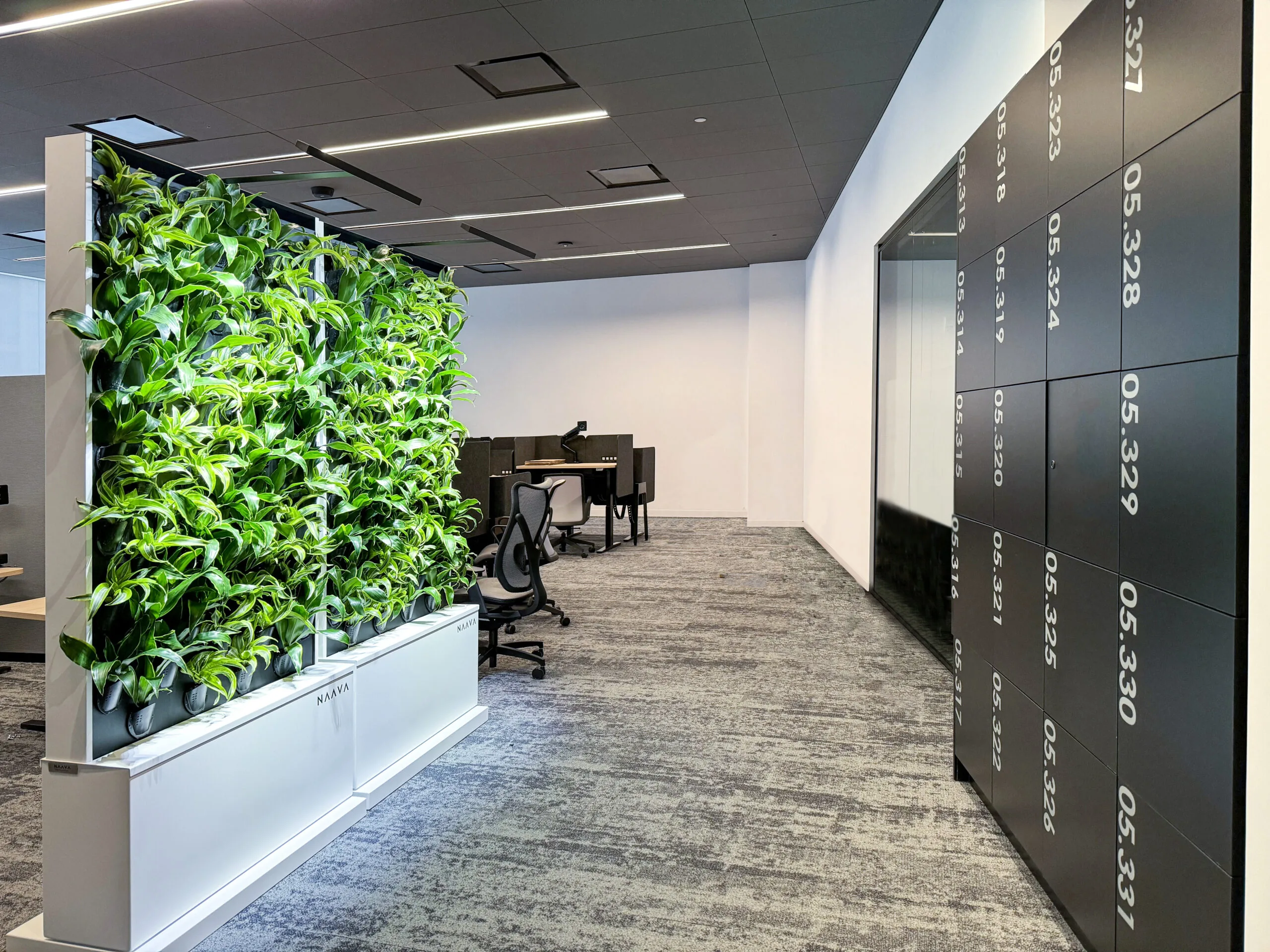 Custom numbered locker wall in financial services