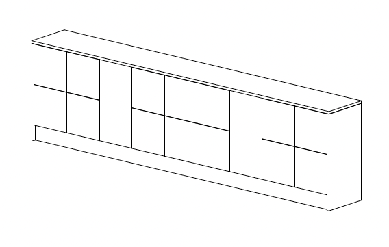 Configuration drawing: corridor locker run within nib wall with countertop