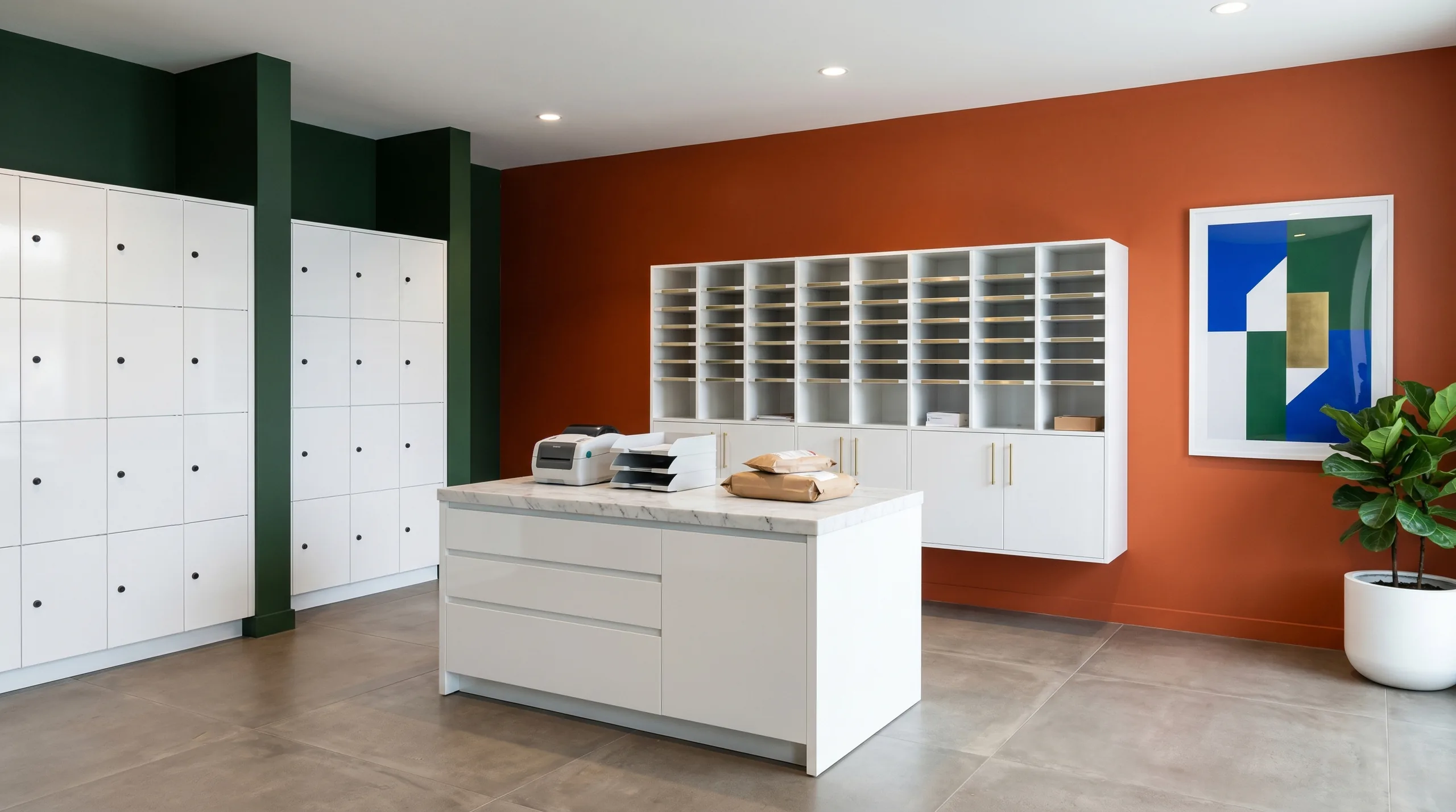 Terracotta and marble mail sorter
