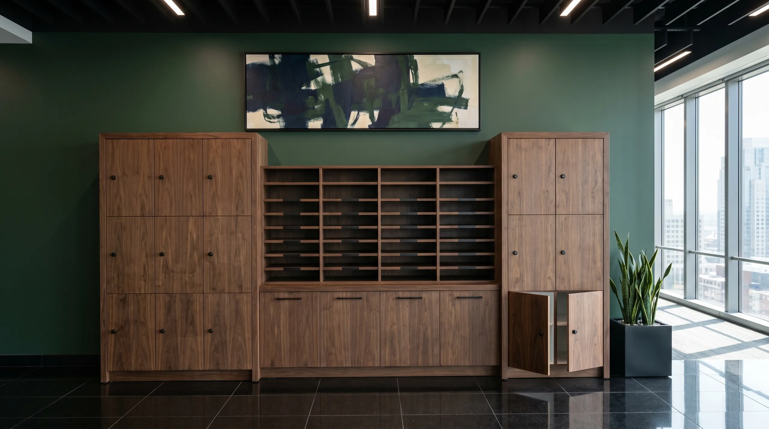 Finance office green walnut mail sorter