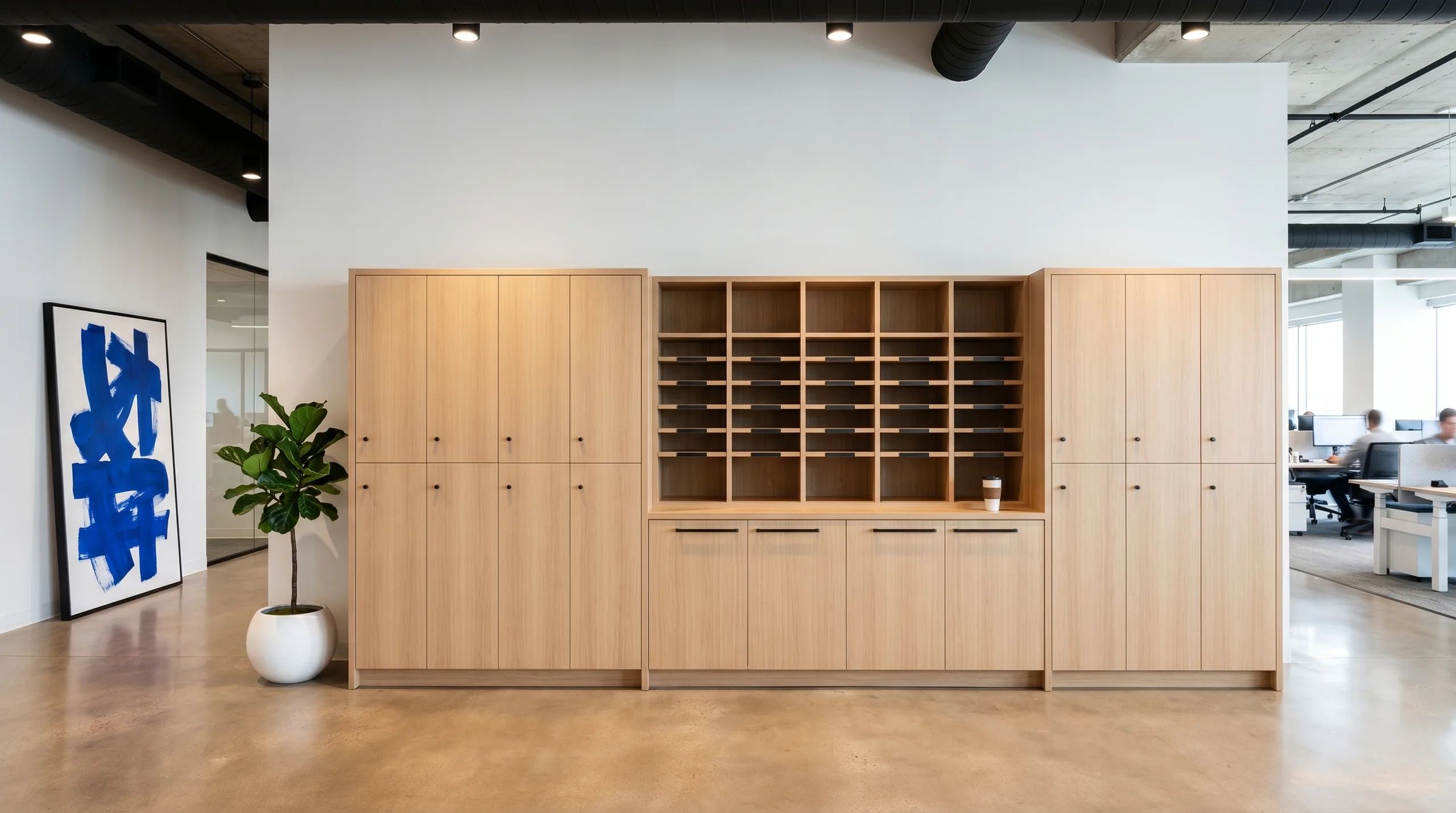 Tech office oak and cobalt mail sorter