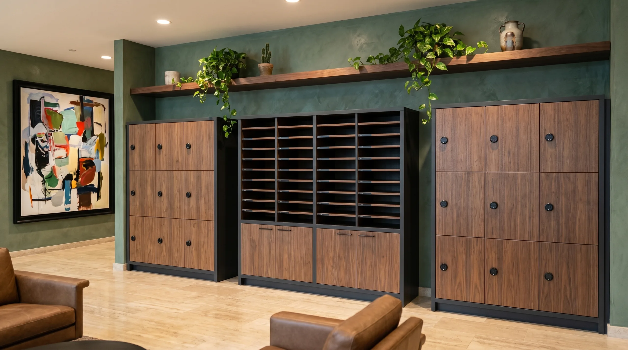 Sage walnut flanking lockers