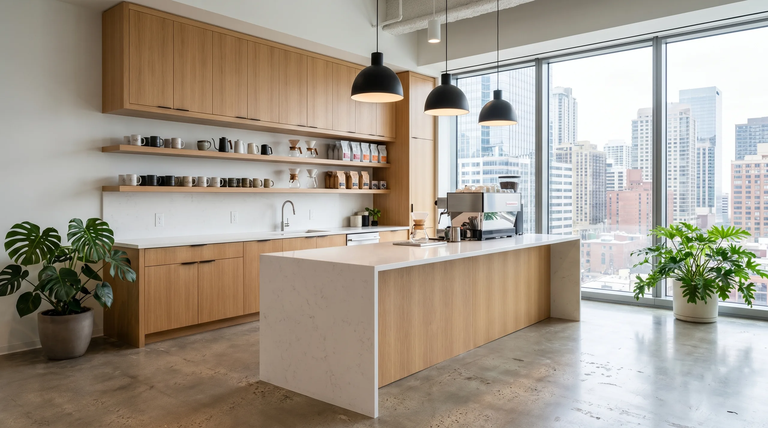 Wall-adjacent coffee bar format