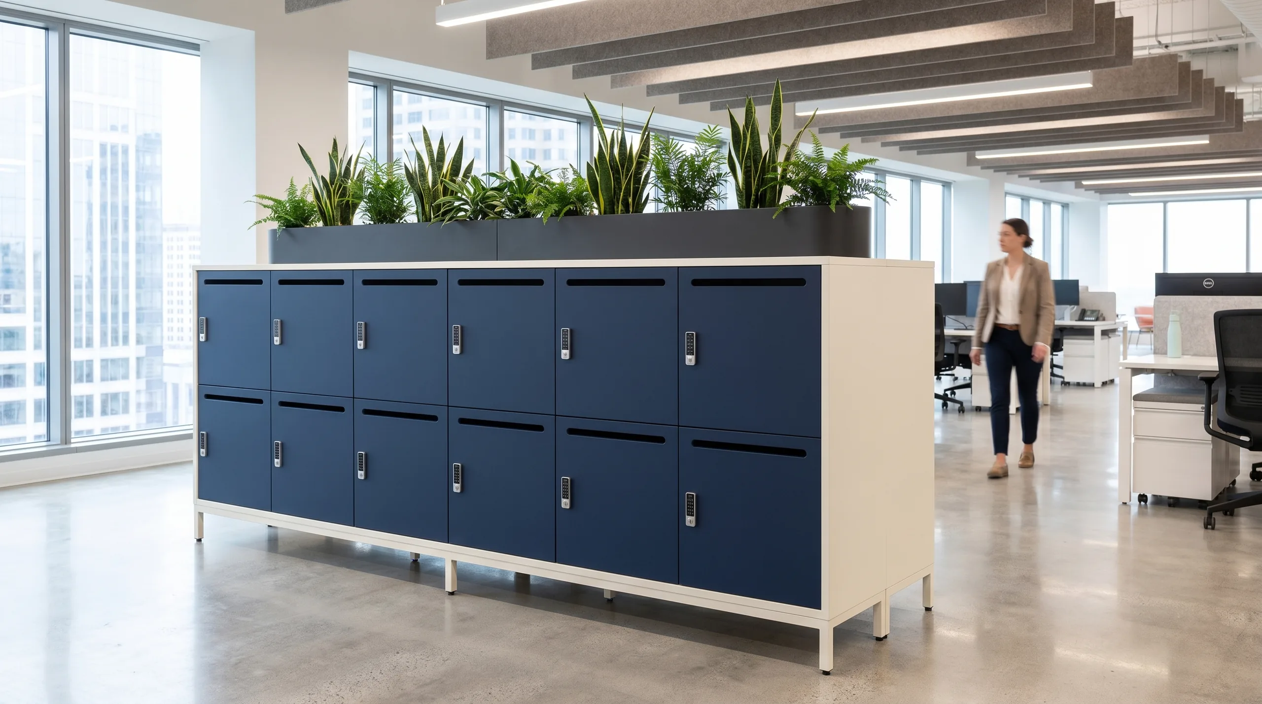 Day-use personal storage lockers in an open office, Arraya system