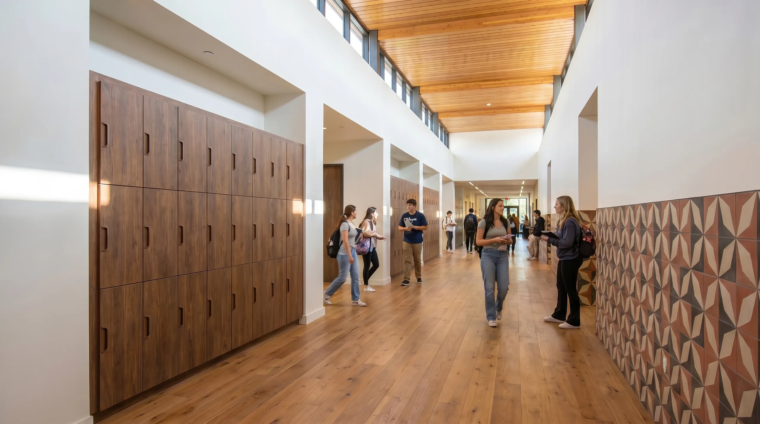 Higher education corridor with student lockers