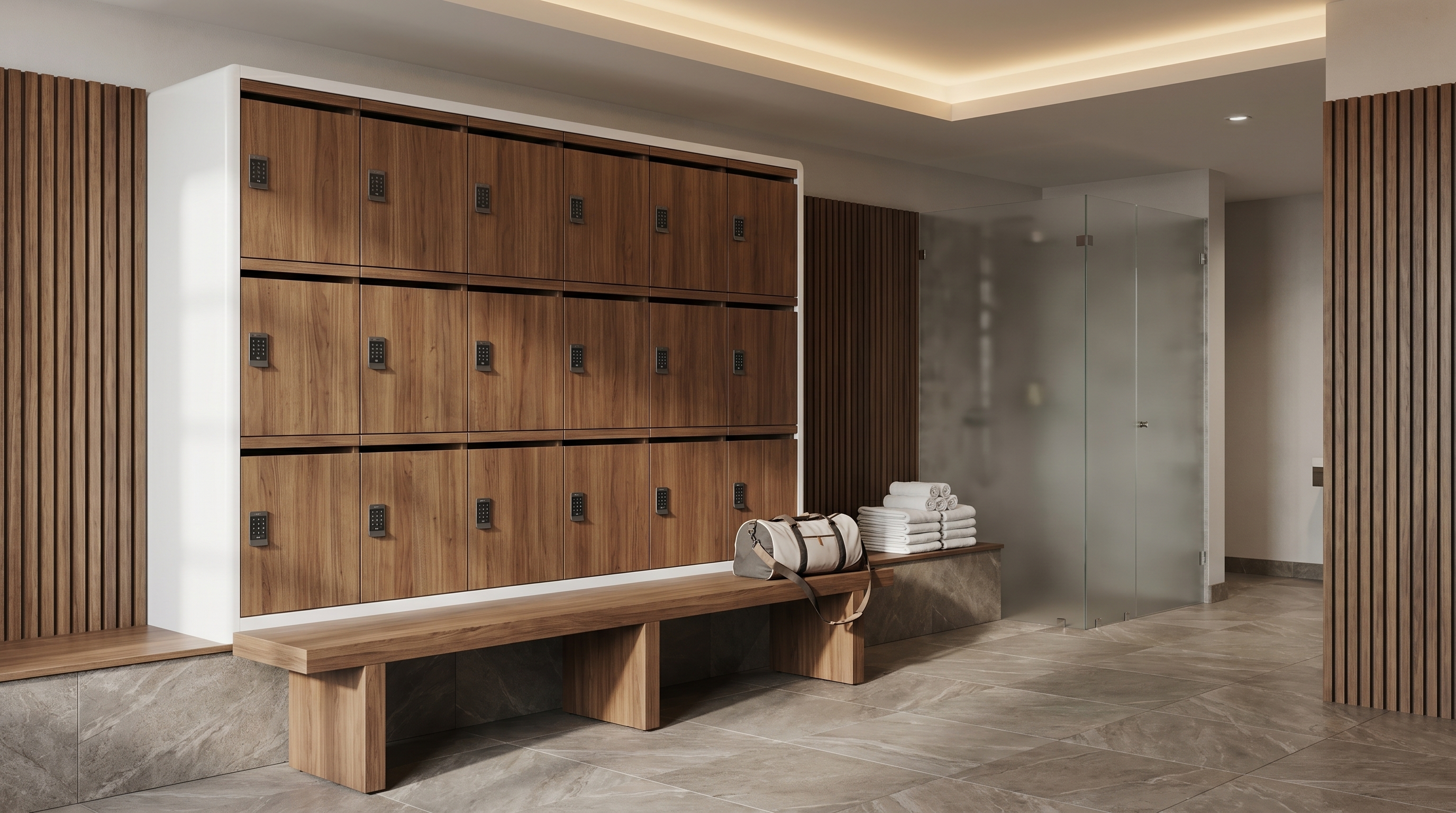 Boutique fitness locker room