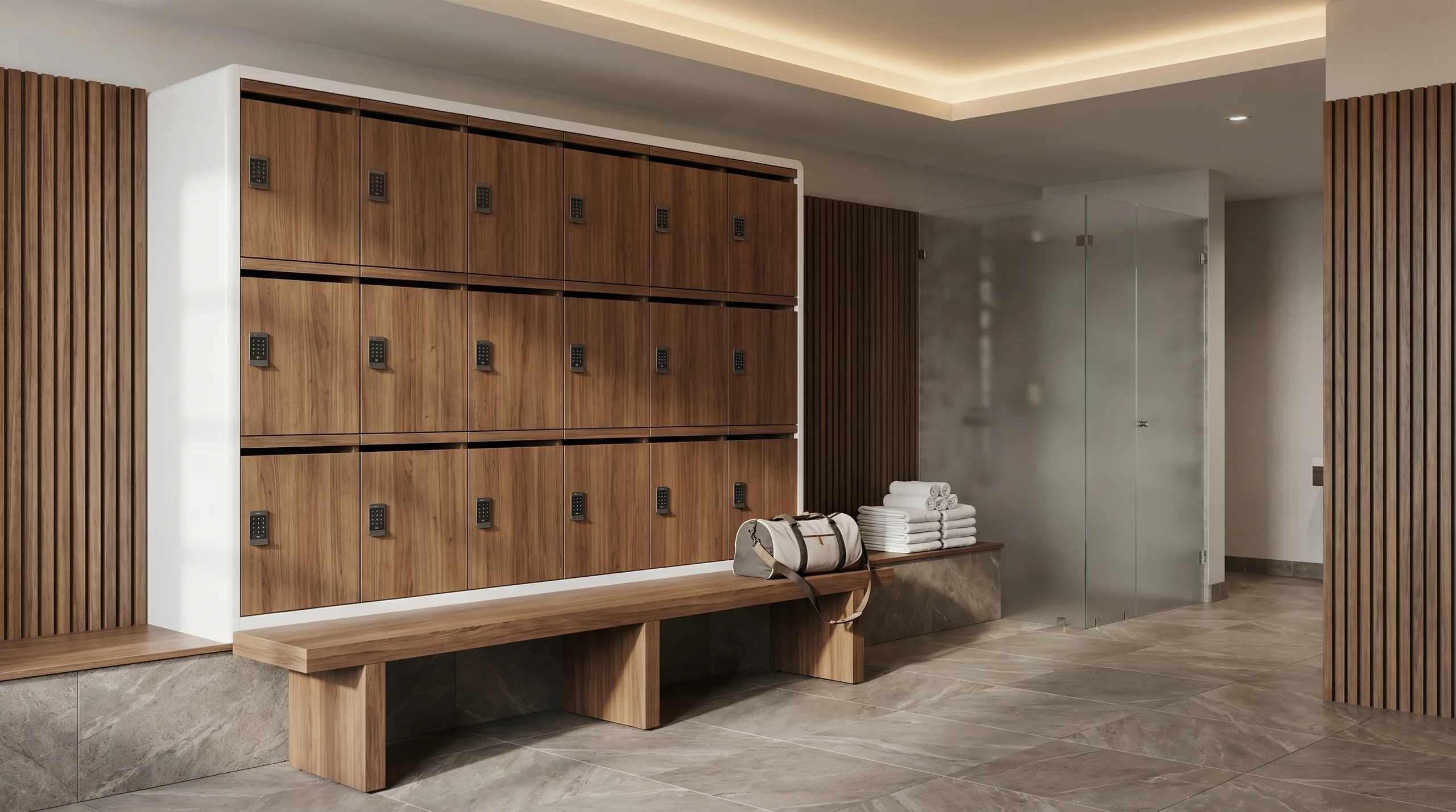 Boutique fitness locker room