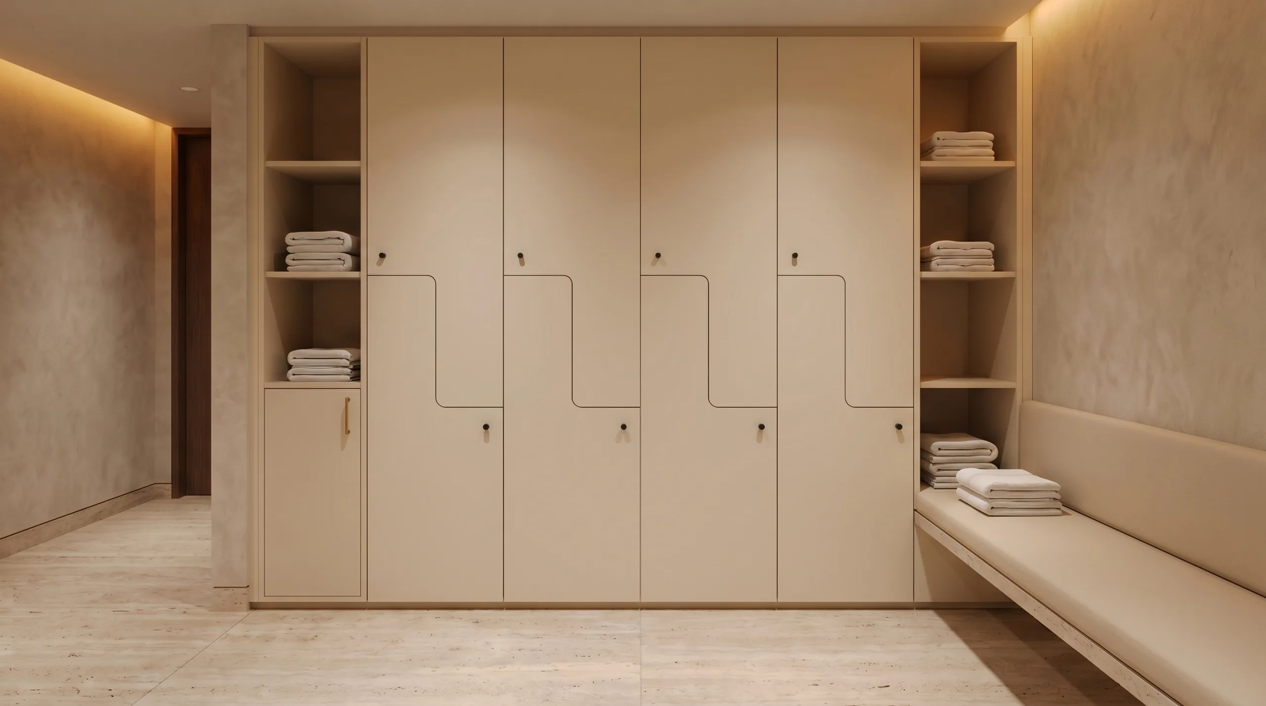 Resort spa locker room with high-design lockers