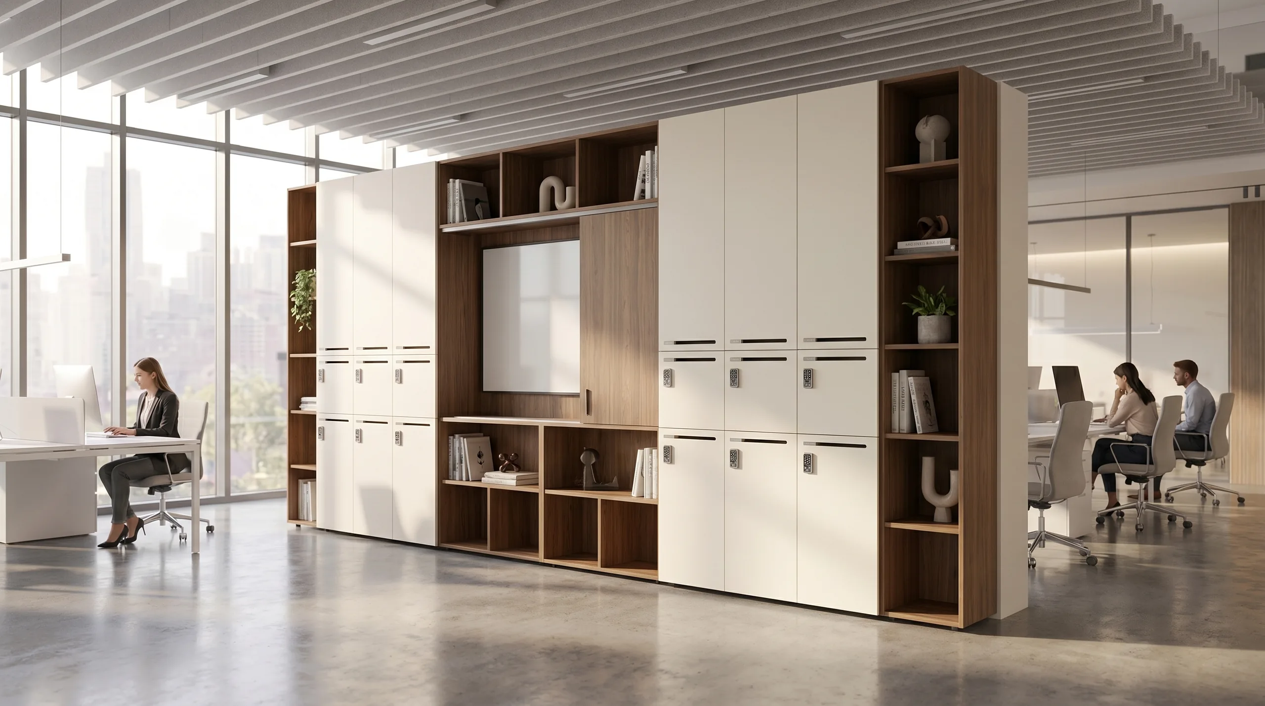 Floor-to-ceiling Joynn'd storage wall in a corporate office