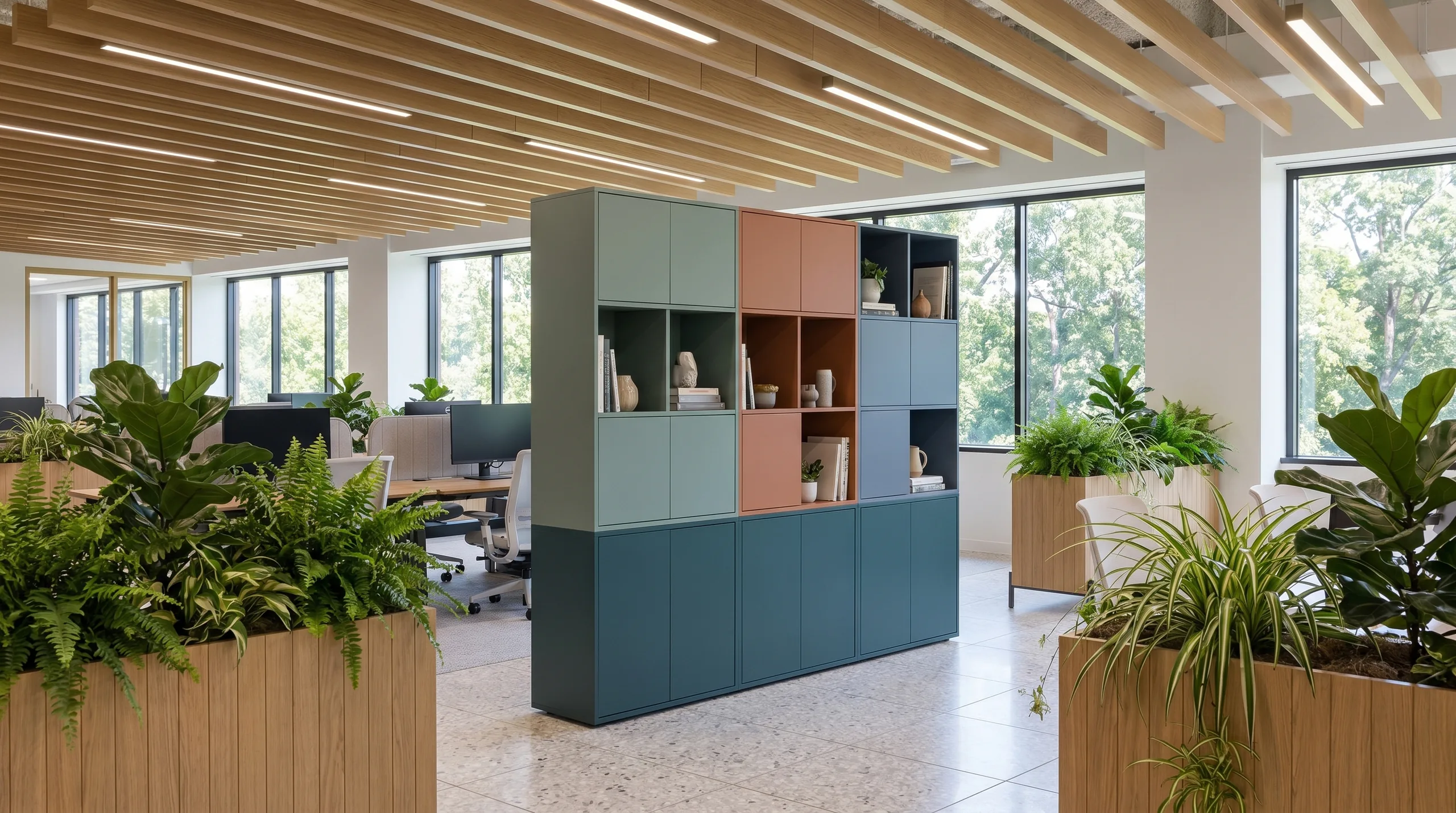 Zone Divider shaping an open-plan collaboration area