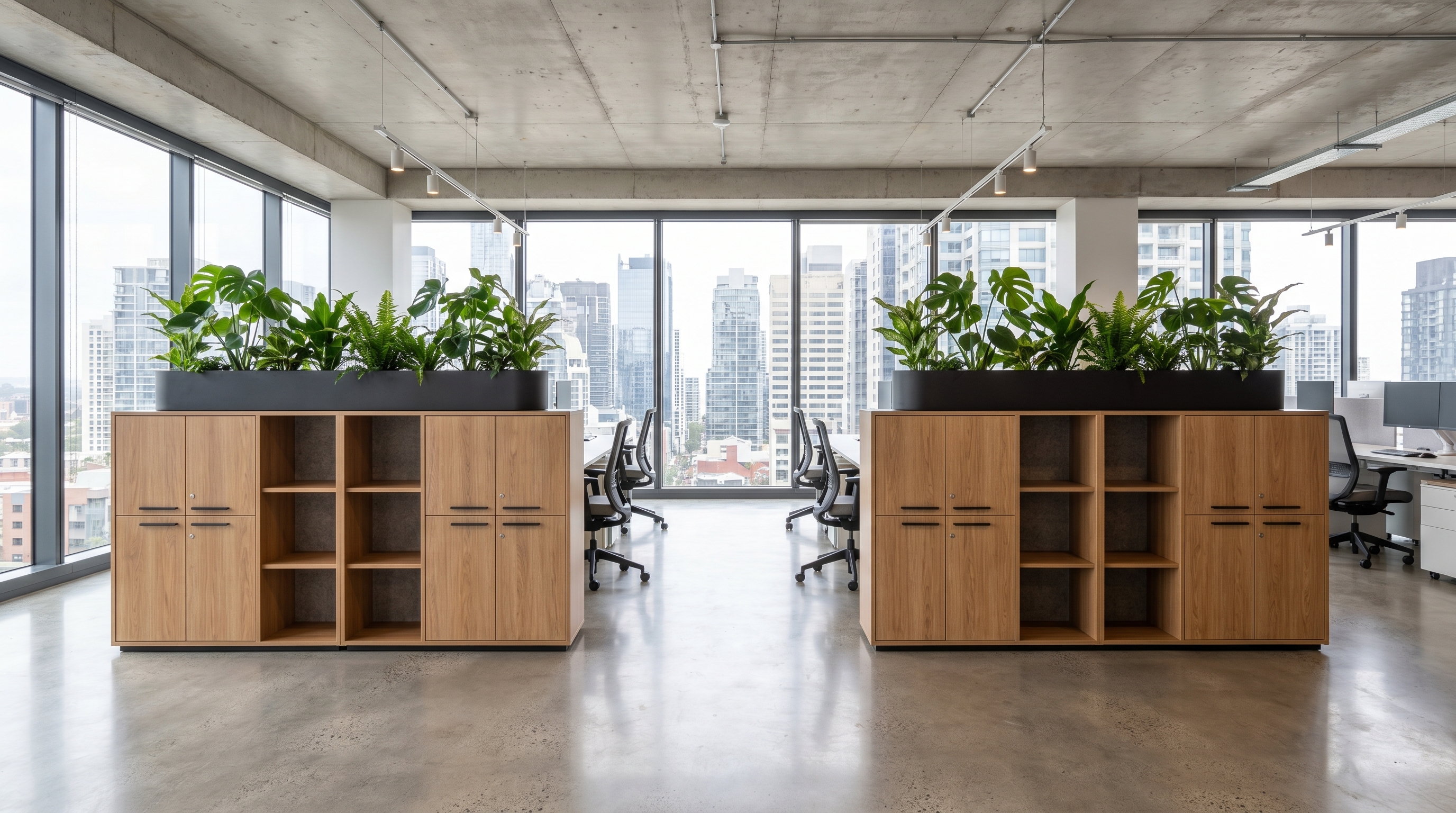 Zone Divider creating workstation storage in an open office environment