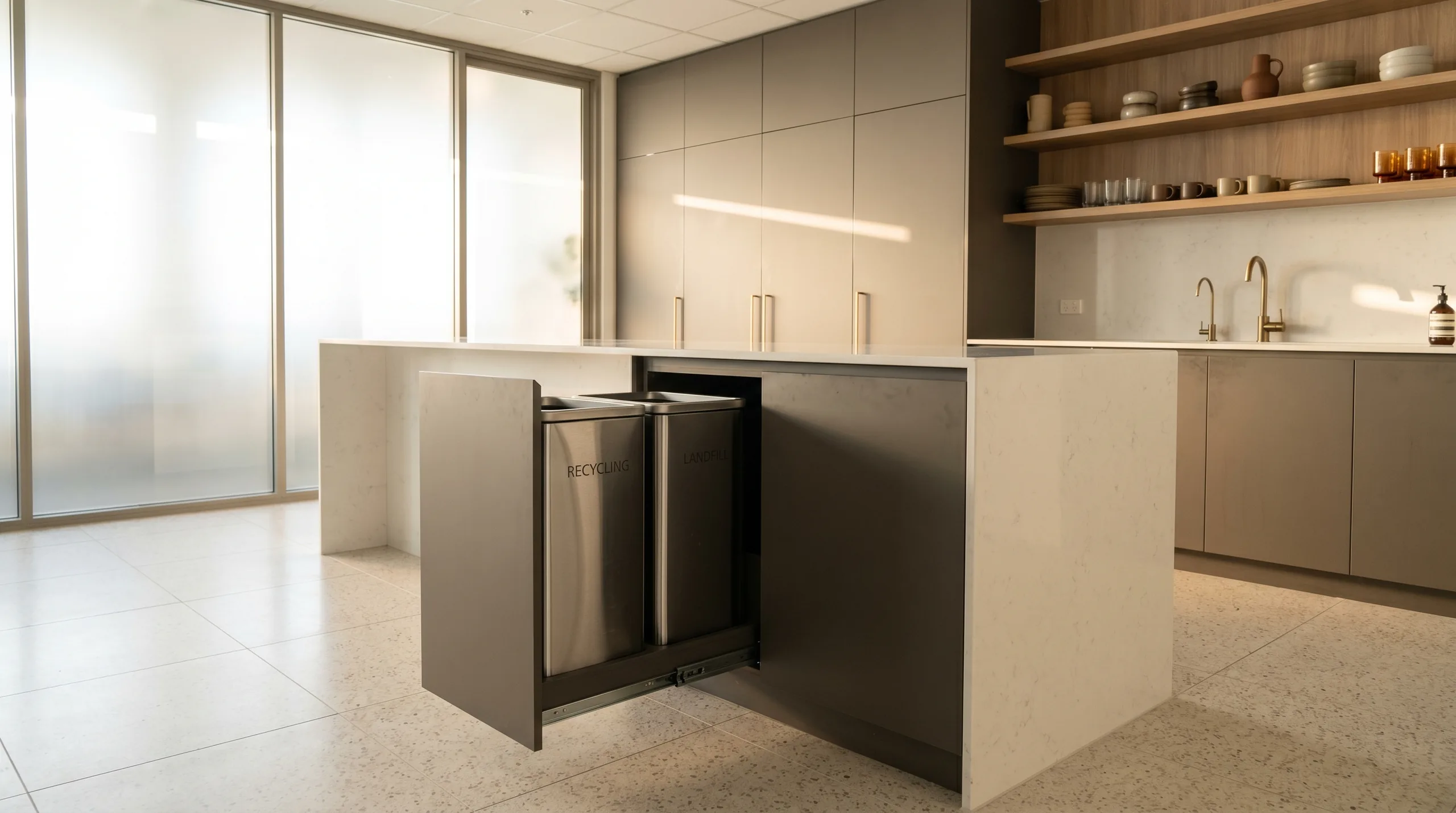 Pull-out drawer in corporate café pantry