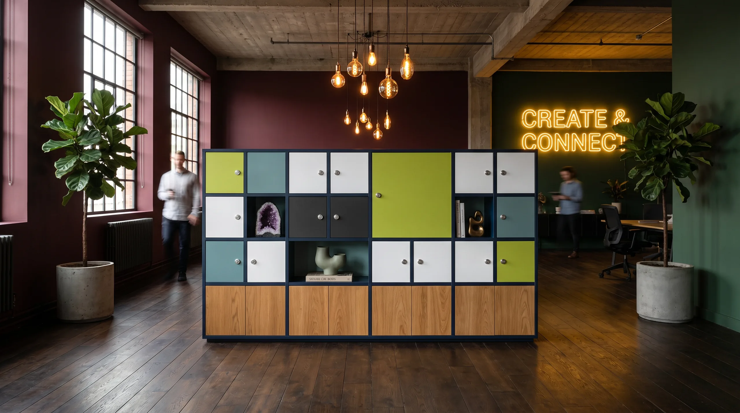 Zone Divider in a creative agency with neon sign