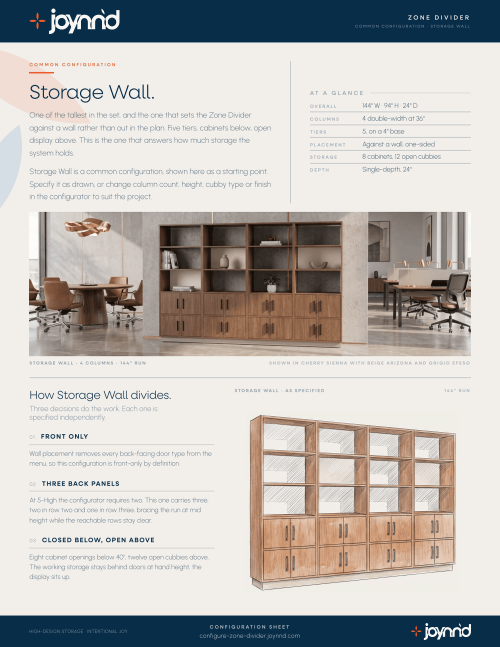 Zone Divider Storage Wall configuration design sheet