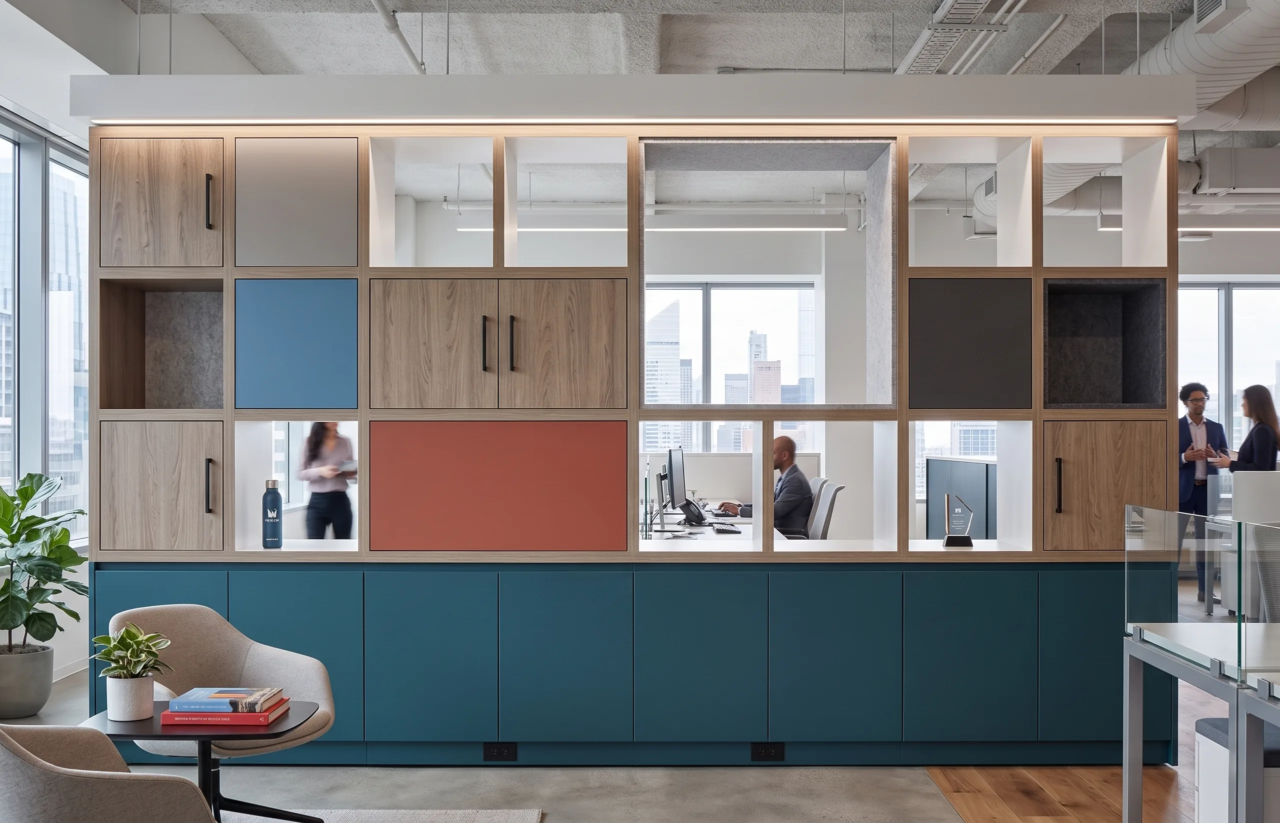 Zone Divider system with jewel-tone finishes and pass-through openings